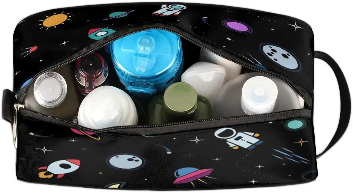 Rocket Earth Astronaut Travel Toiletry Bag for Women Men Small Cosmetic Makeup Organizer Water Resistant Shaving Bag Portable Make Up Bag Storage Bags with Handle