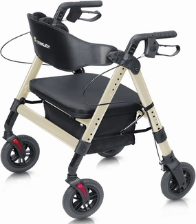 Rollator Walker with Seat,450Lb Rolling Walker, Extra-Wide Heavy-Duty Rollator Walker with Seat and Brakes for Seniors and Adults Bariatric with Large Aluminum (Champagne)
