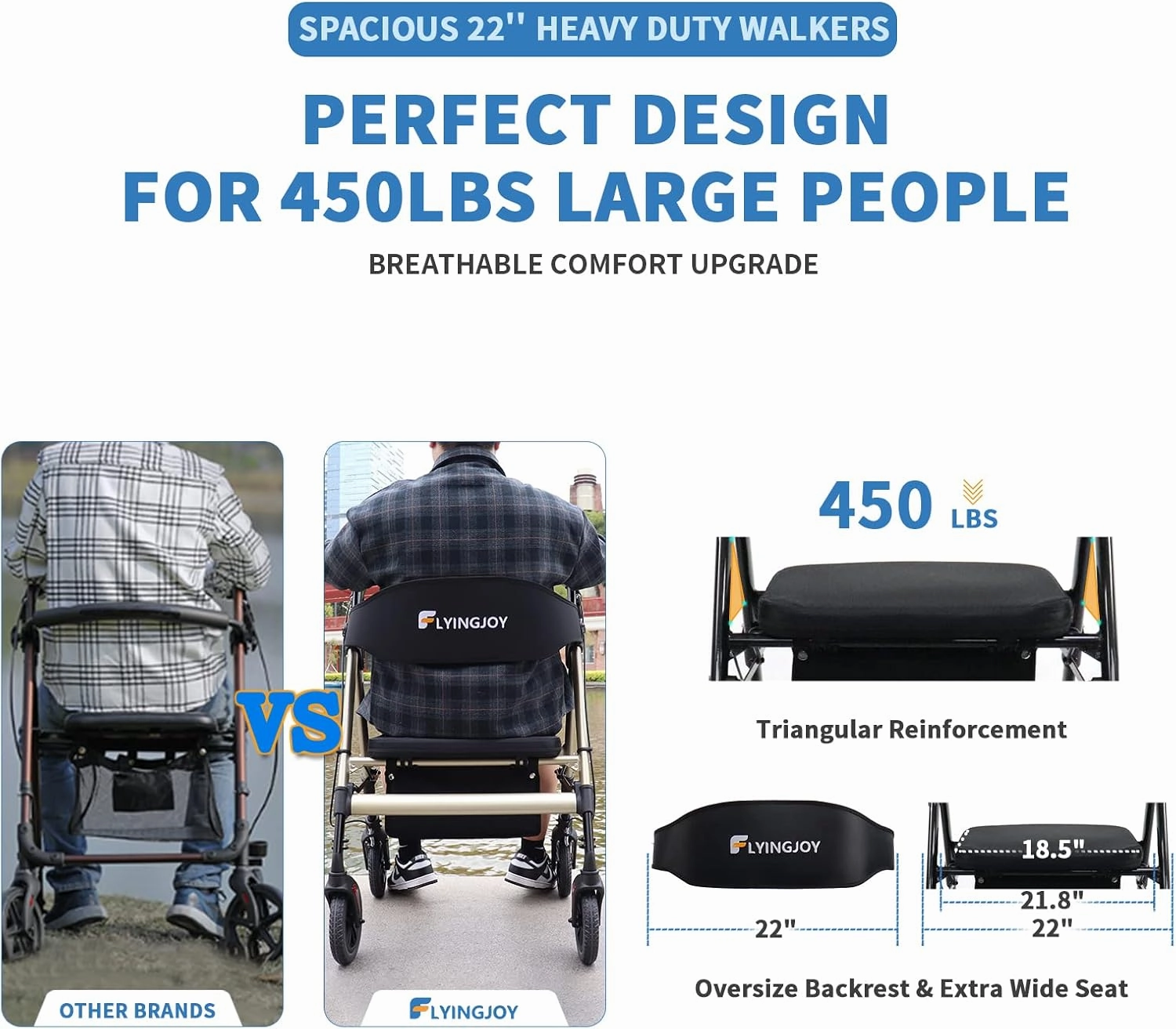 Rollator Walker with Seat,450Lb Rolling Walker, Extra-Wide Heavy-Duty Rollator Walker with Seat and Brakes for Seniors and Adults Bariatric with Large Aluminum (Champagne)