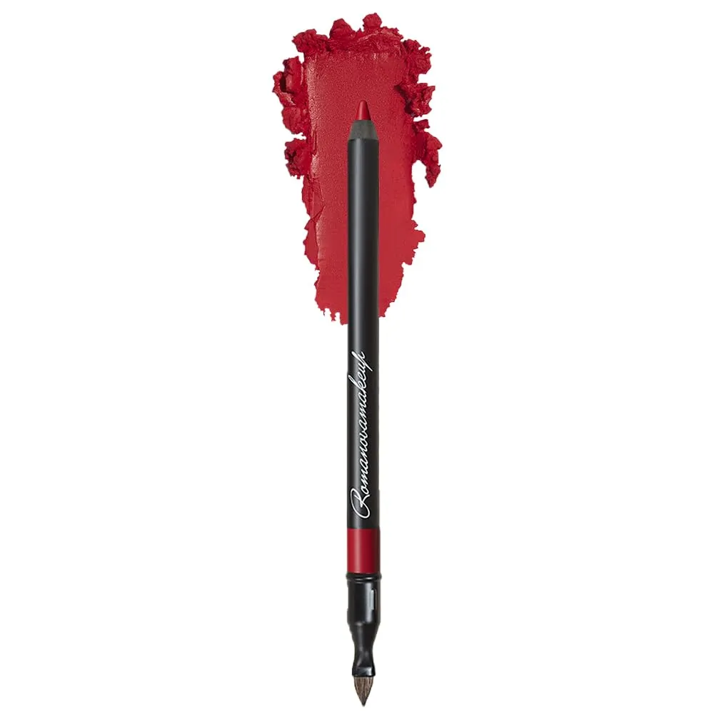 Romanovamakeup Sexy Contour Lip Liner READY TO RED. Makeup and Built-in-Brush RED SHADE. Smooth, Long Lasting, Easy Glide-on Pencil Gift for Women to Create Natural-looking, Visually Full Lips.