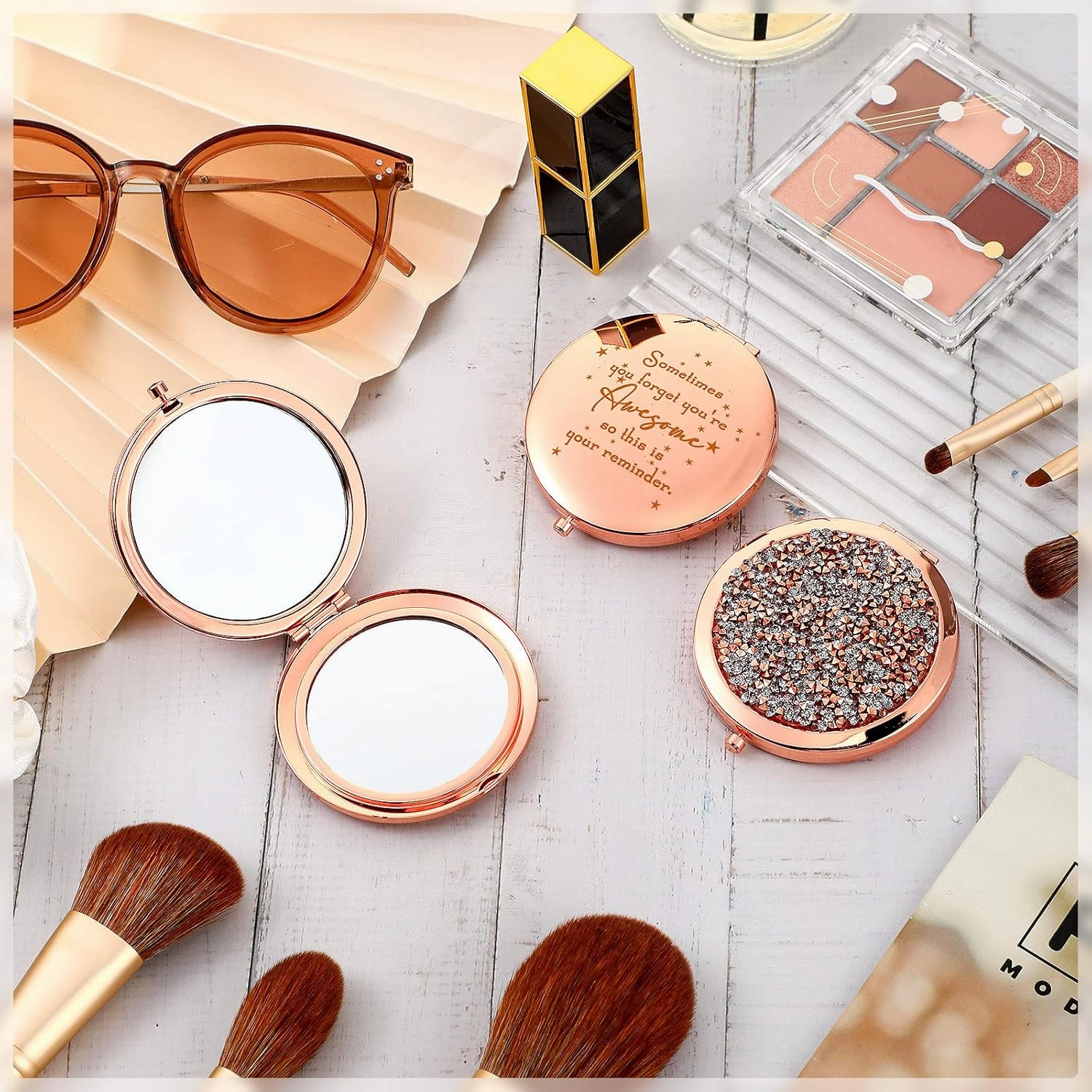 Roowest 20 Pcs Inspirational Compact Mirror Sometimes You Forget You're Awesome Appreciation Gifts for Women Employee Coworker Friends Birthday Party Favors Magnifying Pocket Mirror (Rose Gold)