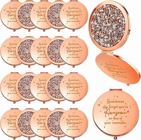 Roowest 20 Pcs Inspirational Compact Mirror Sometimes You Forget You're Awesome Appreciation Gifts for Women Employee Coworker Friends Birthday Party Favors Magnifying Pocket Mirror (Rose Gold)