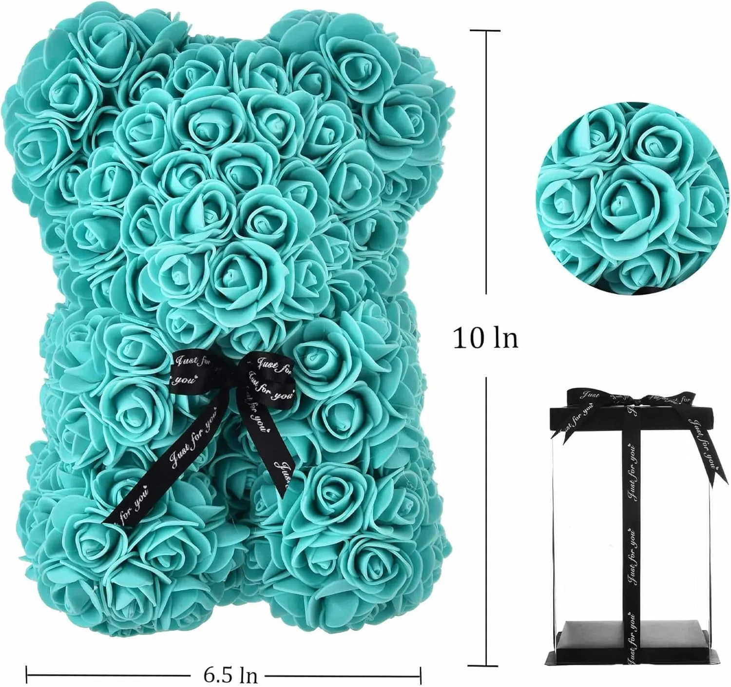 Rose Bear Gift, 10 Inch Artificial Flower Rose Teddy Bear with Gift Box, for Anniversary, Christmas, Wedding, Birthday, Romantic Gift for Her (Tiffany)