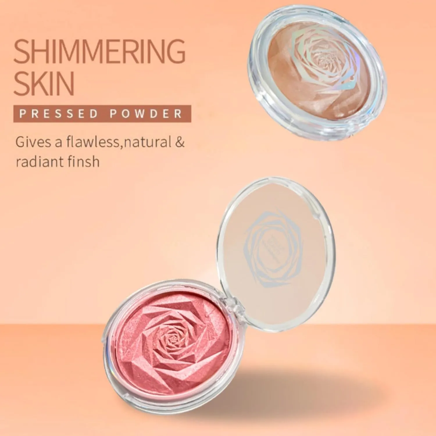Rose Gold Blush & Highlighter Palette - Monochromatic Pressed Powder for Cheeks & Eyes, Vegan, Cruelty-Free, Buildable Shimmer (#01, rose gold blush palette)