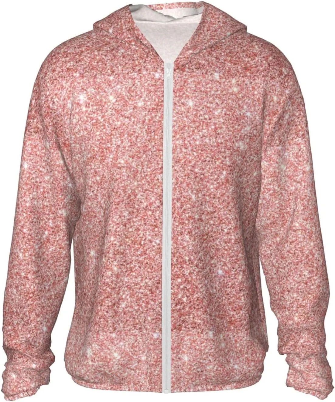 Rose Gold Pink Glitter Men Women Full Zip Sun Protection Hoodie Packable Outdoor Hiking -