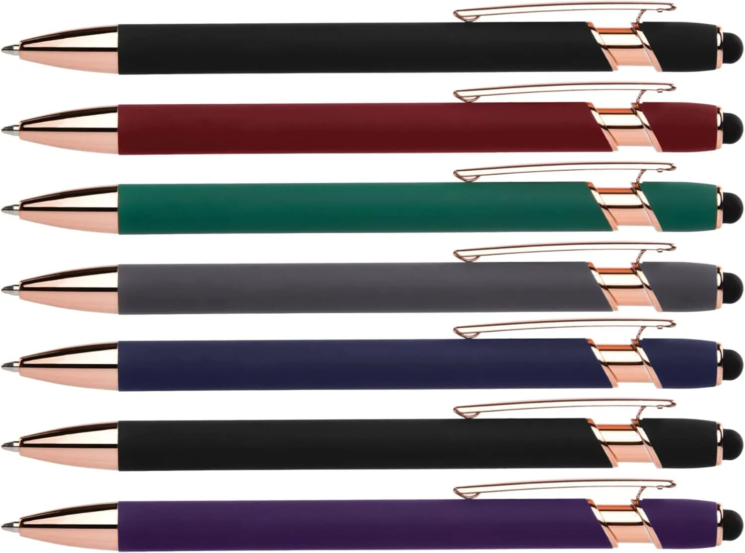 Rose Gold Rubberized Soft Touch | Rose Gold Colors | Ballpoint Pen with Stylus Tip a stylish, premium metal pen, black ink, medium point (Assorted, 7 Pack)