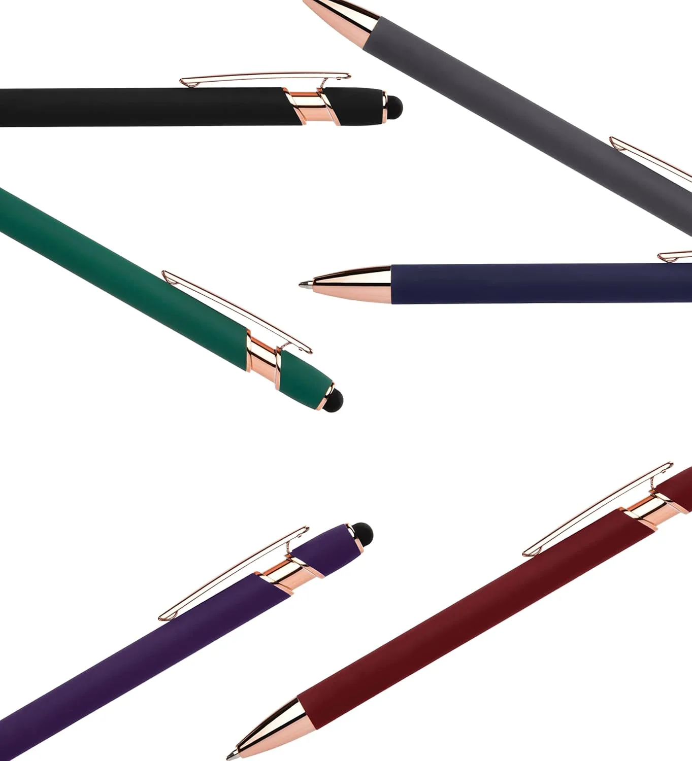 Rose Gold Rubberized Soft Touch | Rose Gold Colors | Ballpoint Pen with Stylus Tip a stylish, premium metal pen, black ink, medium point (Assorted, 7 Pack)