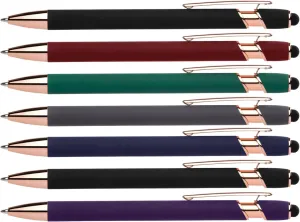 Rose Gold Rubberized Soft Touch | Rose Gold Colors | Ballpoint Pen with Stylus Tip a stylish, premium metal pen, black ink, medium point (Assorted, 7 Pack)