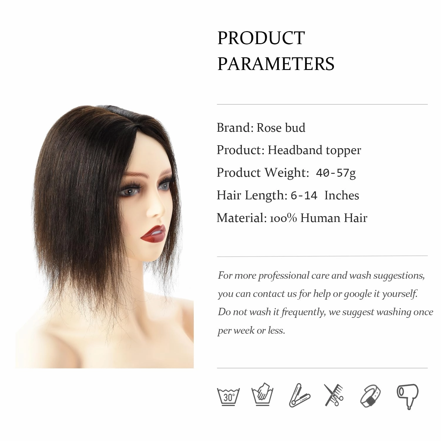 Rose bud Clip in Human Hair Toppers Seamless Hairpiece Toupee for Women Lace Base Topper for Thicking Hair 14 Inch Dark Brown Soft Hair
