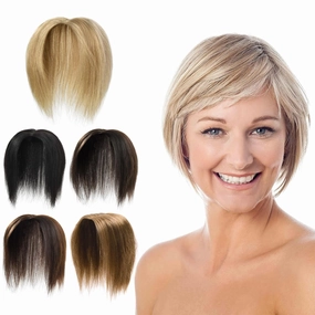 Rose bud Clip in Human Hair Toppers Seamless Hairpiece Toupee for Women Lace Base Topper for Thicking Hair 14 Inch Dark Brown Soft Hair