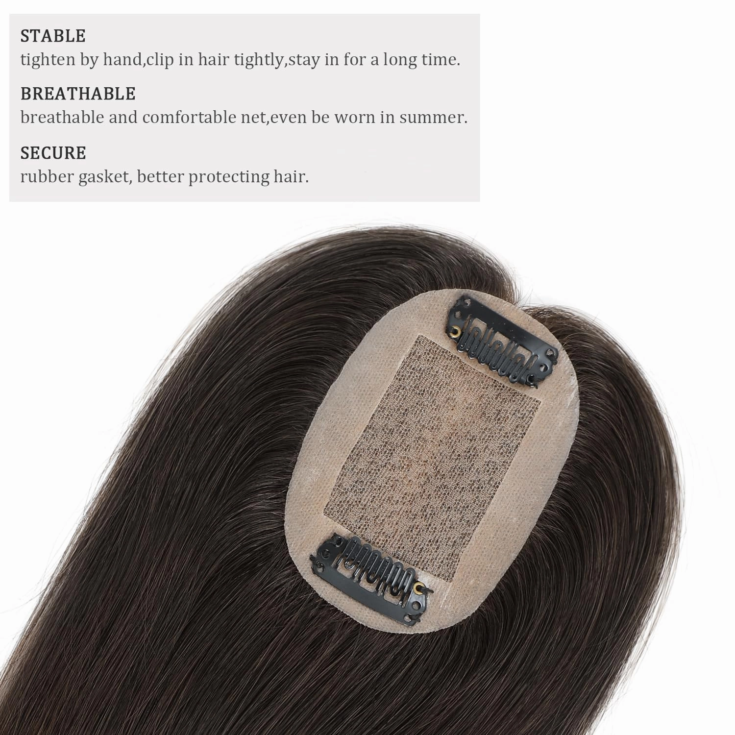 Rose bud Clip in Human Hair Toppers Seamless Hairpiece Toupee for Women Lace Base Topper for Thicking Hair 14 Inch Dark Brown Soft Hair