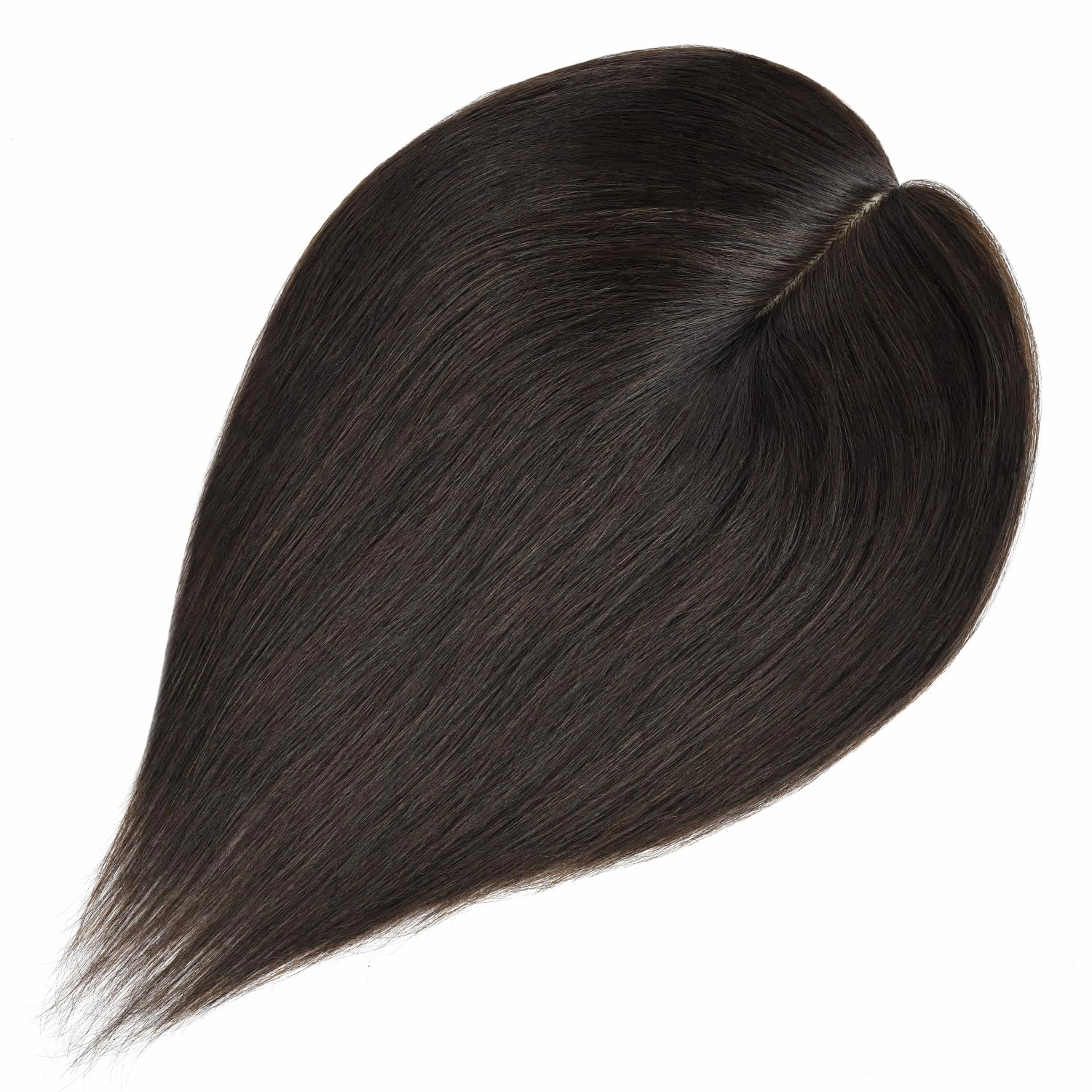 Rose bud Clip in Human Hair Toppers Seamless Hairpiece Toupee for Women Lace Base Topper for Thicking Hair 14 Inch Dark Brown Soft Hair