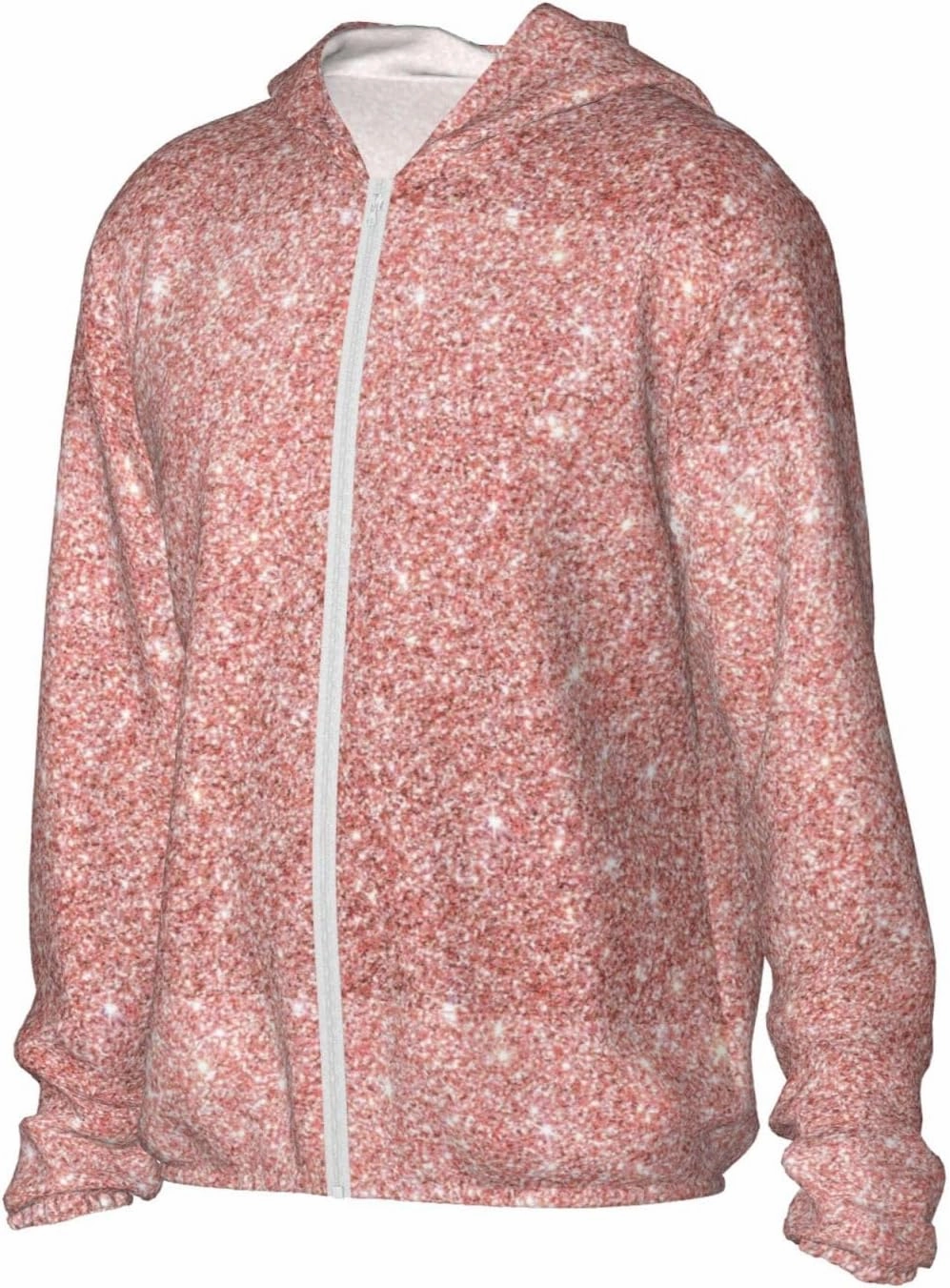 Rose Gold Pink Glitter Men Women Full Zip Sun Protection Hoodie Packable Outdoor Hiking -