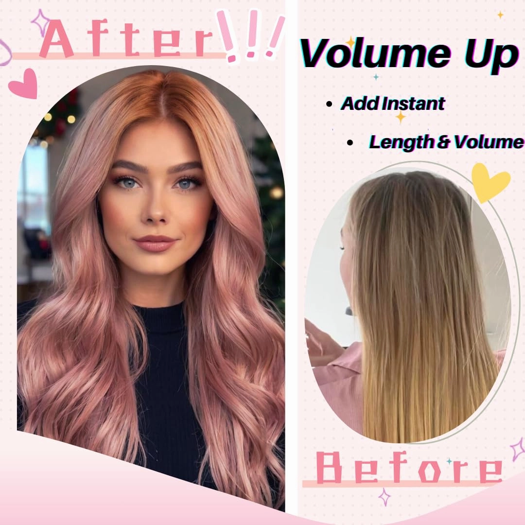 Rose Gold Pink Tape in Hair Extensions Human Hair Invisible Tape in Straight Hair Extensions 16 inch for Women