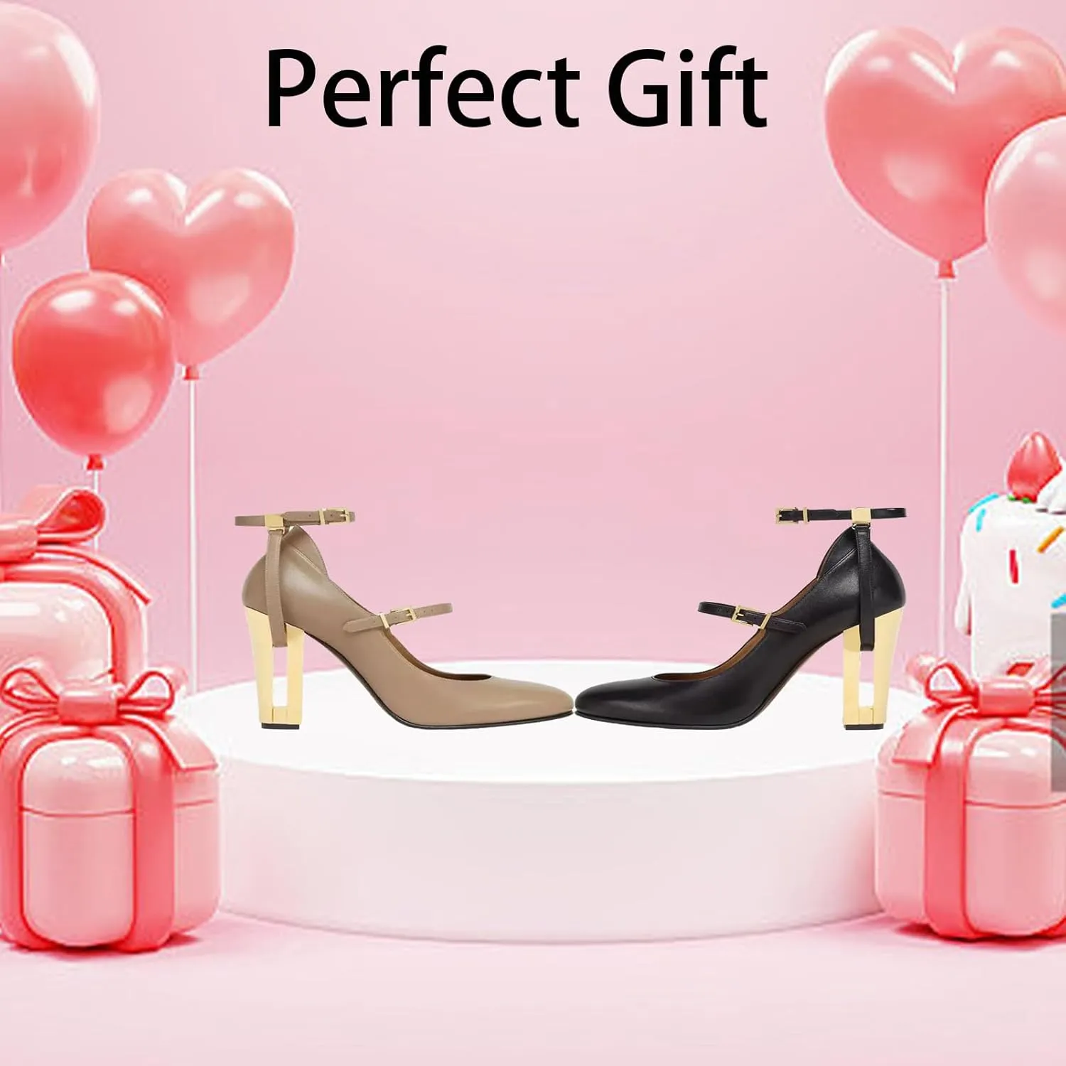 Round-Toe High Heels,Women's Thick Heels,Hollow Metal Heels,Belt Buckle Design,Elegant and Comfortable Shoes
