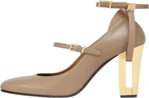 Round-Toe High Heels,Women's Thick Heels,Hollow Metal Heels,Belt Buckle Design,Elegant and Comfortable Shoes