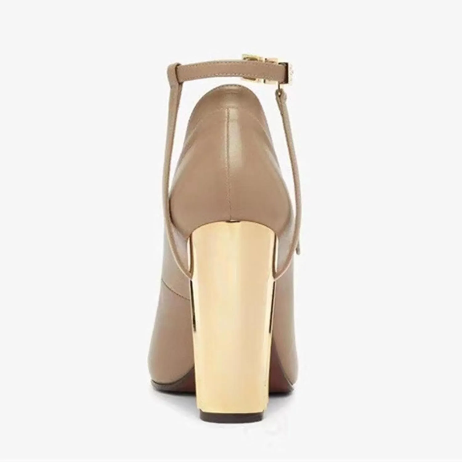 Round-Toe High Heels,Women's Thick Heels,Hollow Metal Heels,Belt Buckle Design,Elegant and Comfortable Shoes