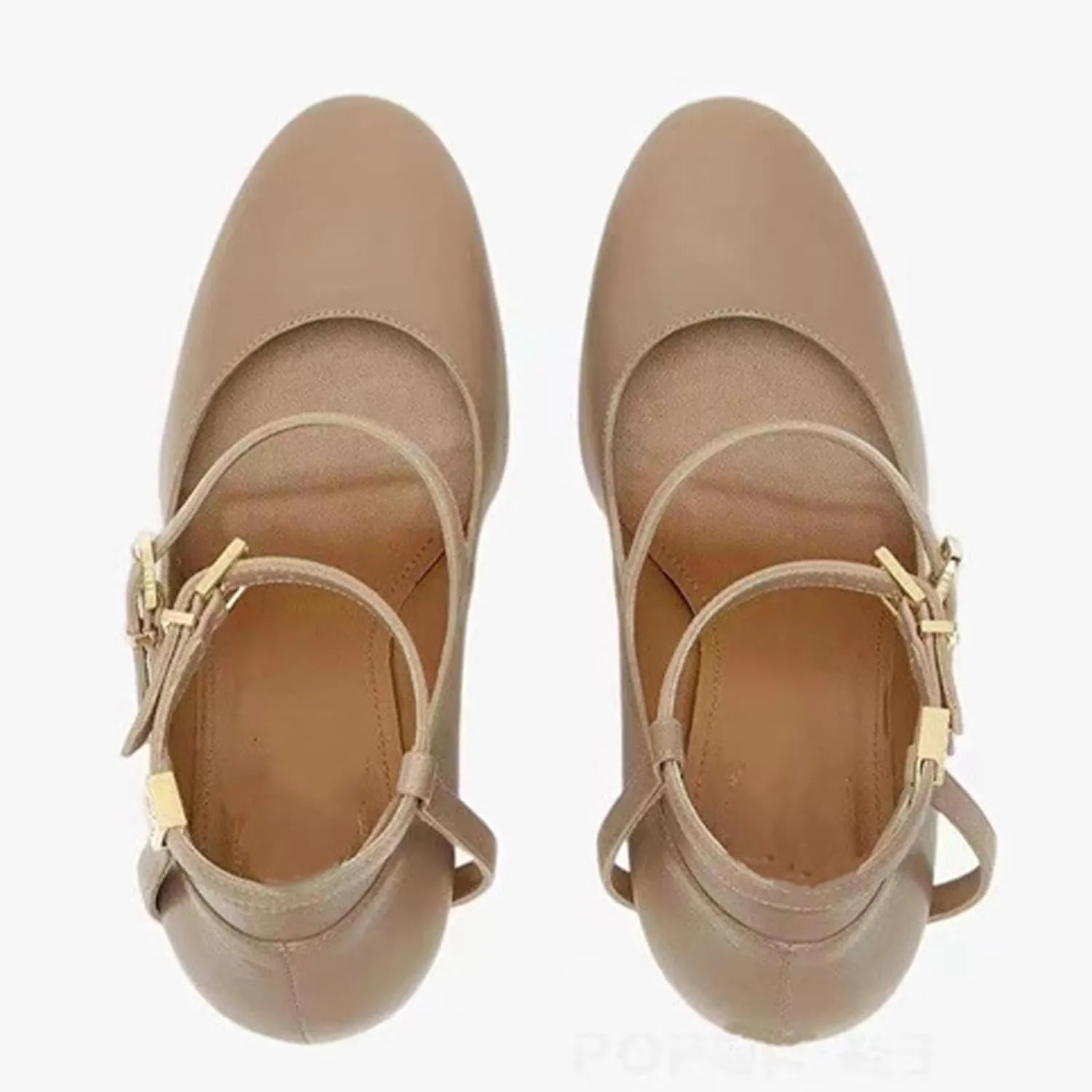 Round-Toe High Heels,Women's Thick Heels,Hollow Metal Heels,Belt Buckle Design,Elegant and Comfortable Shoes