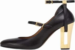 Round-Toe High Heels,Women's Thick Heels,Hollow Metal Heels,Belt Buckle Design,Elegant and Comfortable Shoes