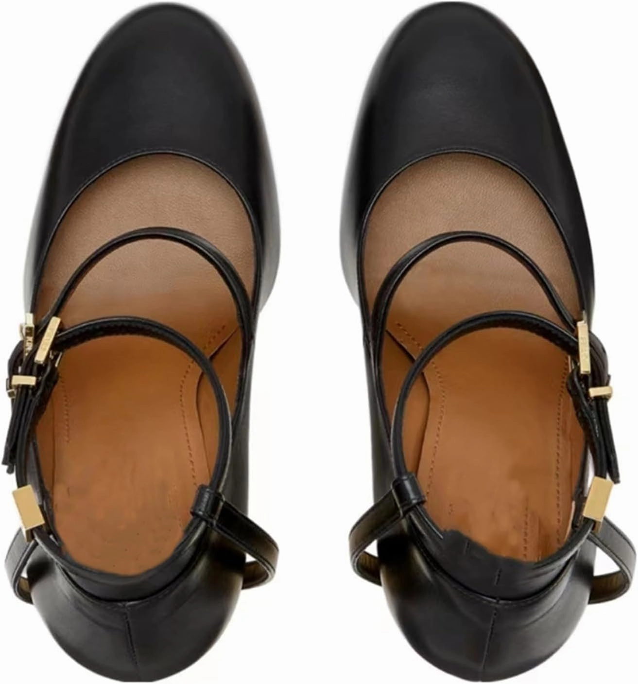 Round-Toe High Heels,Women's Thick Heels,Hollow Metal Heels,Belt Buckle Design,Elegant and Comfortable Shoes