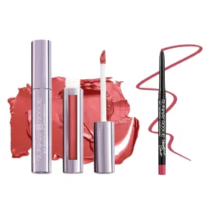 Runway Rogue ‘Day Rate’ Soft-Red Pearl Glam Shimmer Long Wear Liquid Lipstick Bundle with ‘Open Call’ Matte Raspberry Designer Liner Lip Liner