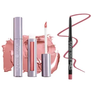 Runway Rogue ‘Jet Set’ Blush-Pink Silk Glam Long Wear Liquid Lipstick Bundle with ‘Camera Ready’ Matte Rose-Pink Designer Liner Lip Liner