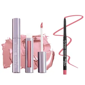Runway Rogue ‘Trophy Wife’ Frosted Pastel-Pink Silk Glam Long Wear Liquid Lipstick Bundle with ‘It’s a Wrap’ Matte-Pink Designer Liner Lip Liner