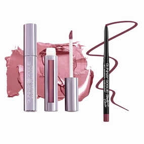 Runway Rogue ‘Boss Babe’ Pale-Mauve Pearl Glam Shimmer Long Wear Liquid Lipstick Bundle with ‘Start the Show’ Matte Muted-Plum Designer Liner Lip Liner