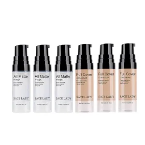 SACE LADY Smooth Face Primer 3pcs & Full Coverage Liquid Concealer 3pcs, Poreless Smooth Flawless Face Makeup Set for Blemishes, Dark Spots, Eye Circles, Imperfections Cover