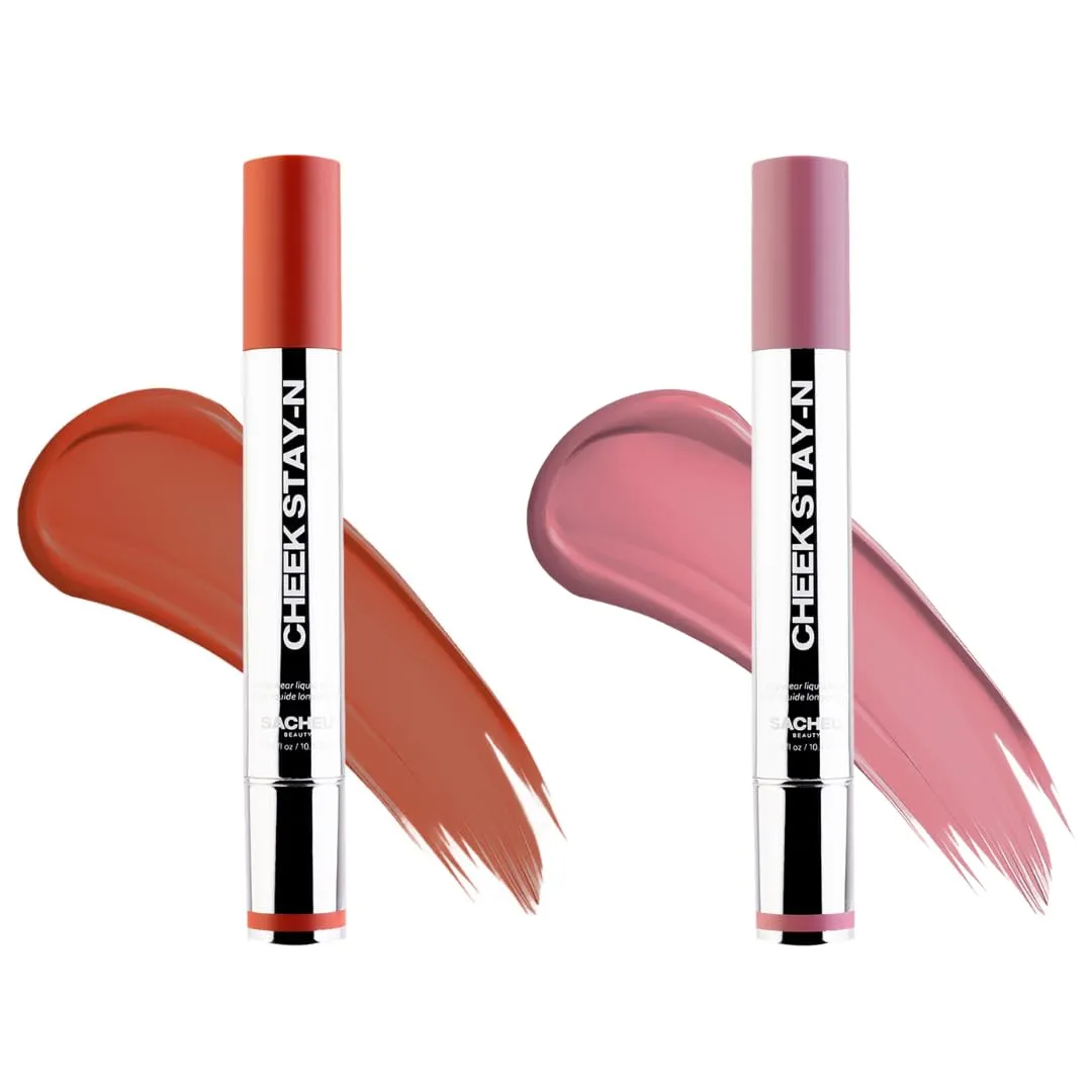 Sacheu Cheek STAY-N Liquid Blush for Cheeks — High Pigment, Buildable, Lightweight Cream Blush Infused With Squalane, for Dewy Radiant Flushed Cheeks — Long-lasting & Cruelty Free, Pretty in Pink Duo