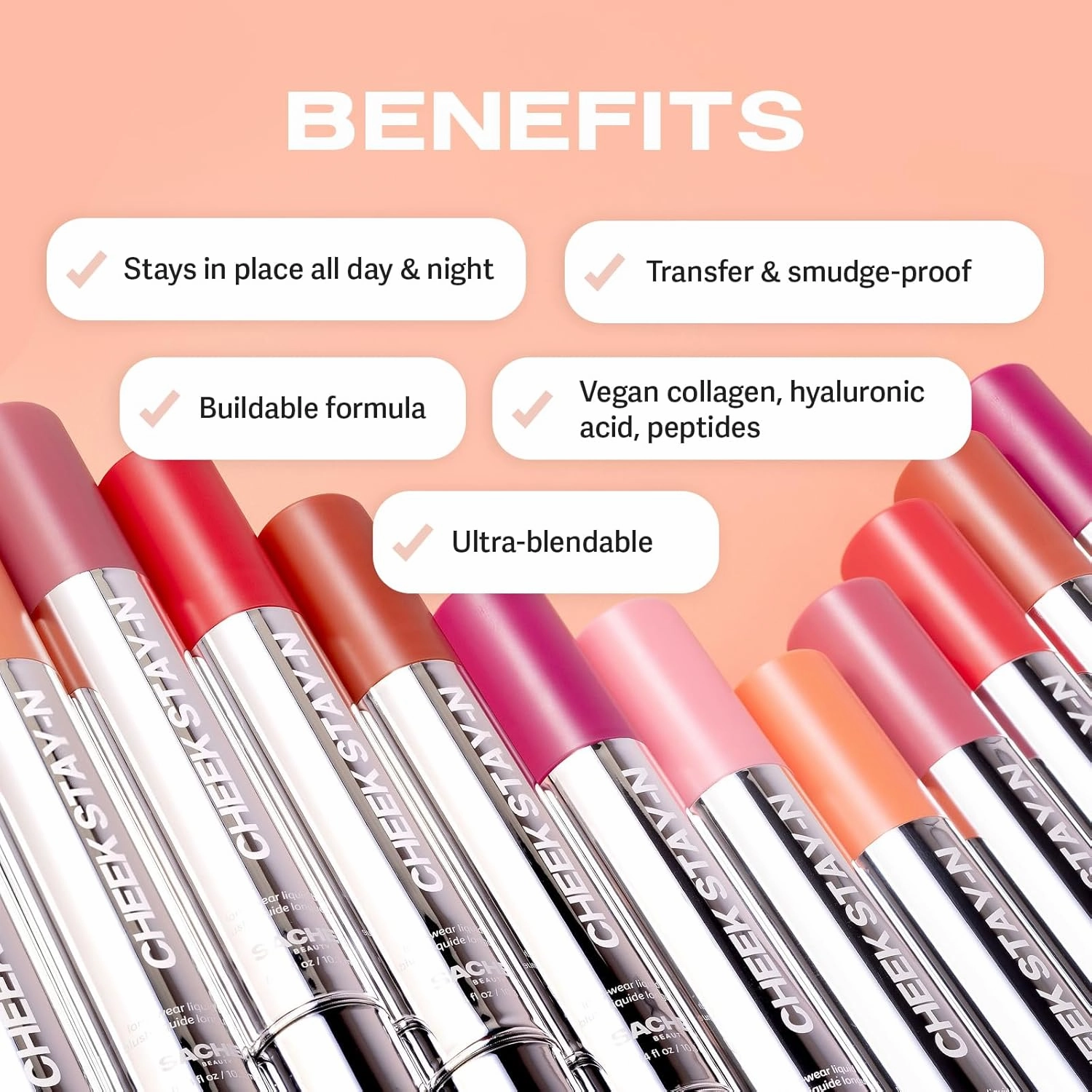 Sacheu Cheek STAY-N Liquid Blush for Cheeks — High Pigment, Buildable, Lightweight Cream Blush Infused With Squalane, for Dewy Radiant Flushed Cheeks — Long-lasting & Cruelty Free, Pretty in Pink Duo