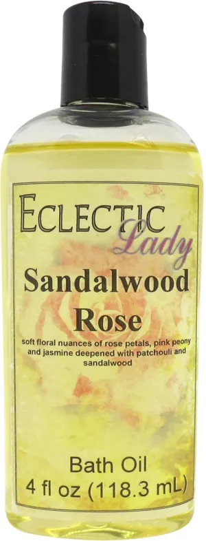 Sandalwood Rose Bath Oil by Eclectic Lady - Scented Bath Oil - Relaxing & Moisturizing Bathing Oil - Fragrance Body Oil For Dry & Rough Sensitive Skin - Body Daily Nourishing Shower Oil (4 oz)