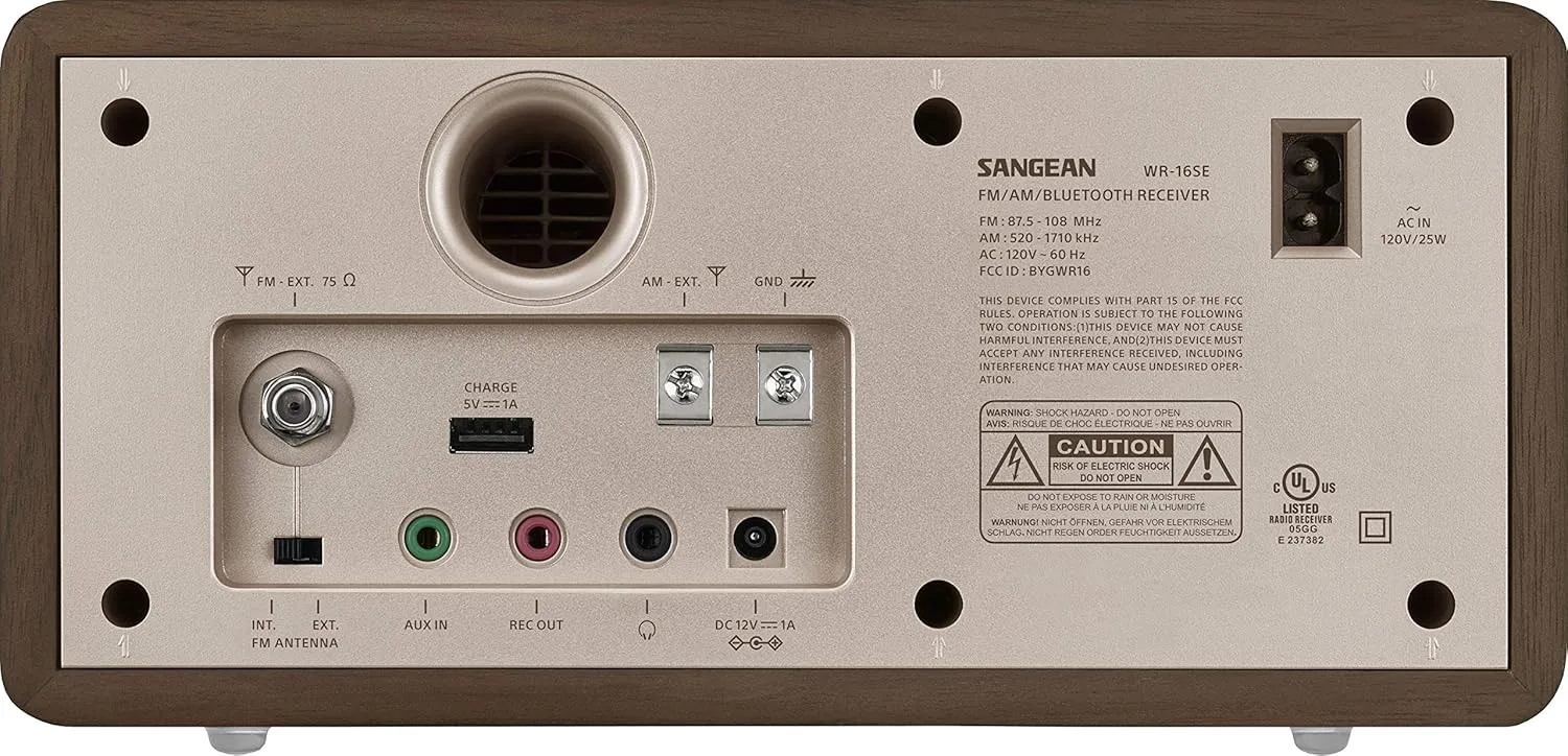 Sangean WR-16SE AM/FM/Bluetooth/Aux-in/USB Phone Charging 45th Anniversary Special Edition Wooden Cabinet Radio (Dark Walnut with Rose Gold)