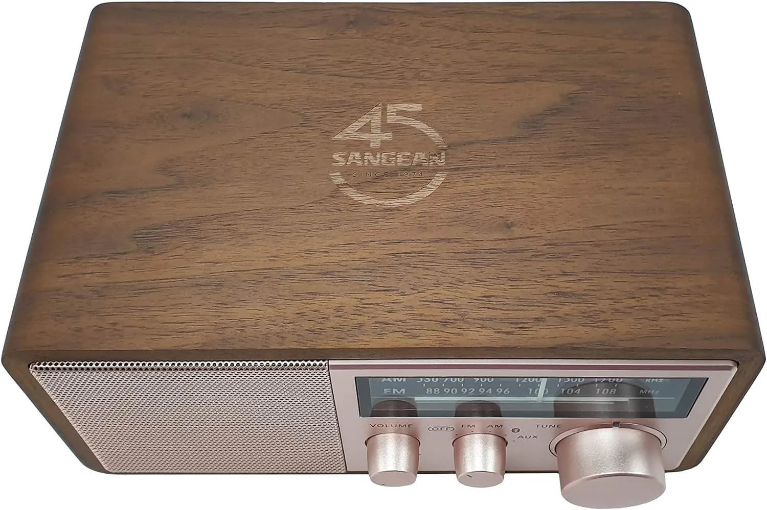 Sangean WR-16SE AM/FM/Bluetooth/Aux-in/USB Phone Charging 45th Anniversary Special Edition Wooden Cabinet Radio (Dark Walnut with Rose Gold)