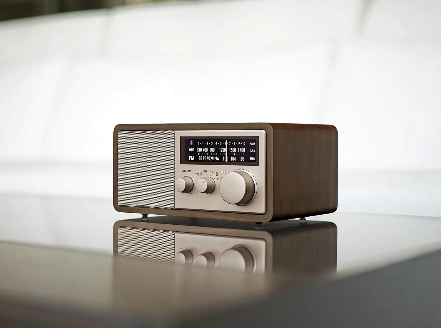 Sangean WR-16SE AM/FM/Bluetooth/Aux-in/USB Phone Charging 45th Anniversary Special Edition Wooden Cabinet Radio (Dark Walnut with Rose Gold)