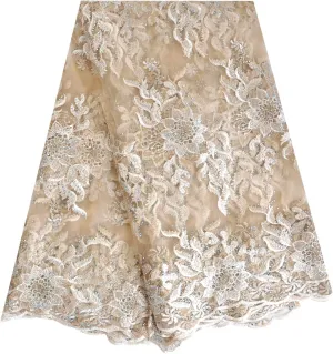 SanVera17 African Lace Net Fabrics Nigerian Embroidered Sparkling Stone French Fabric for Party Dress (Champagne) 5 Yards 269-4