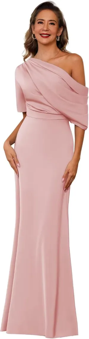 Satin Mother of The Bride Dresses for Women 2025 Mermaid One Shoulder Mother of The Groom Formal Evening Gowns