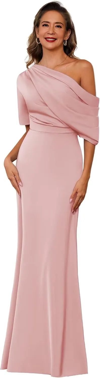 Satin Mother of The Bride Dresses for Women 2025 Mermaid One Shoulder Mother of The Groom Formal Evening Gowns
