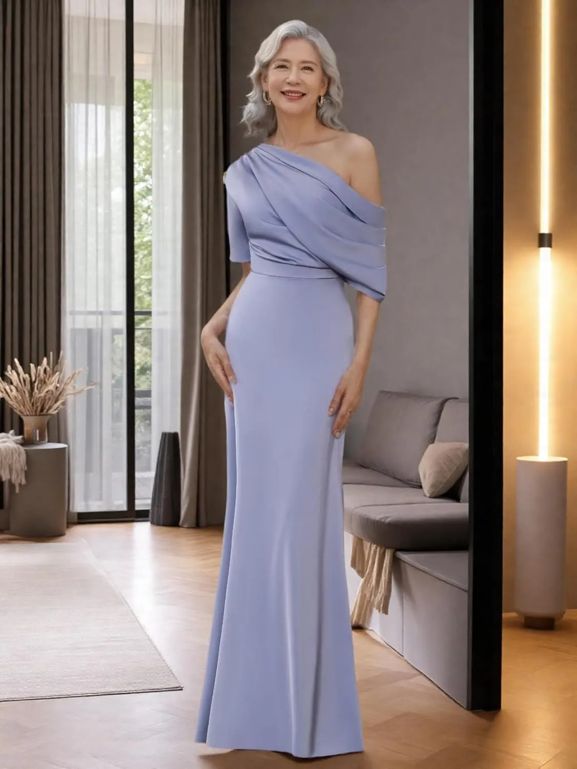 Satin Mother of The Bride Dresses for Women 2025 Mermaid One Shoulder Mother of The Groom Formal Evening Gowns