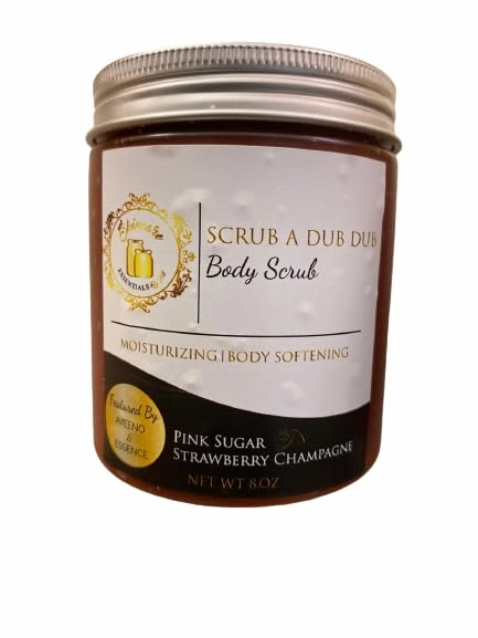 Scrub A Dub Dub Body Scrub 8 oz (Pink Sugar Strawbery Champagne) Exfoliant, Sugar Scrub, Honey Infused