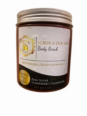 Scrub A Dub Dub Body Scrub 8 oz (Pink Sugar Strawbery Champagne) Exfoliant, Sugar Scrub, Honey Infused