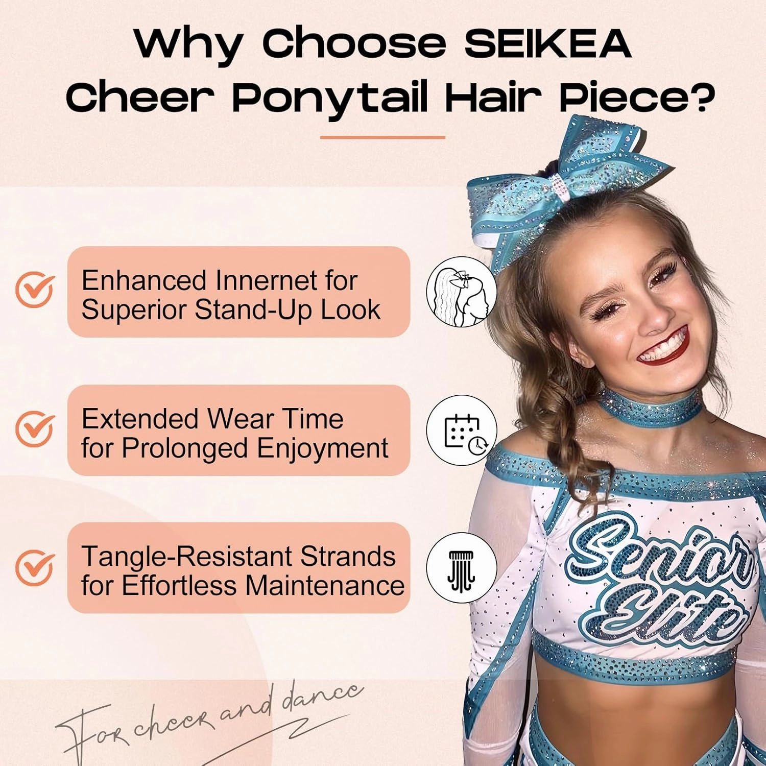 SEIKEA Cheer Ponytail Hair Piece, 14" Curly Cheerleader Hairpiece Ponytail Extension for Cheerleader Competition, Dance Champagne Blonde