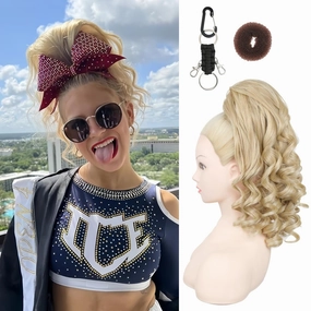 SEIKEA Cheer Ponytail Hair Piece, 14" Curly Cheerleader Hairpiece Ponytail Extension for Cheerleader Competition, Dance Champagne Blonde