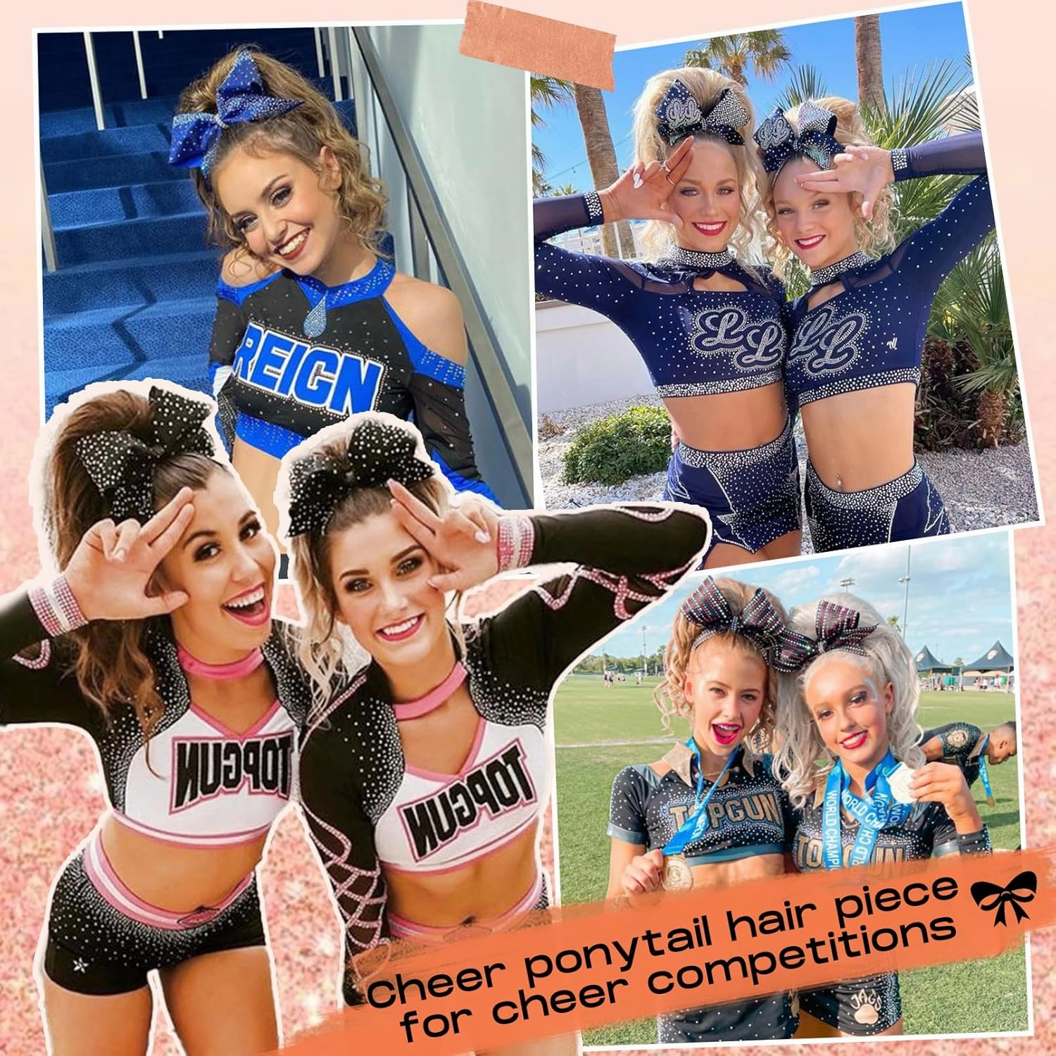 SEIKEA Cheer Ponytail Hair Piece, 14" Curly Cheerleader Hairpiece Ponytail Extension for Cheerleader Competition, Dance Champagne Blonde
