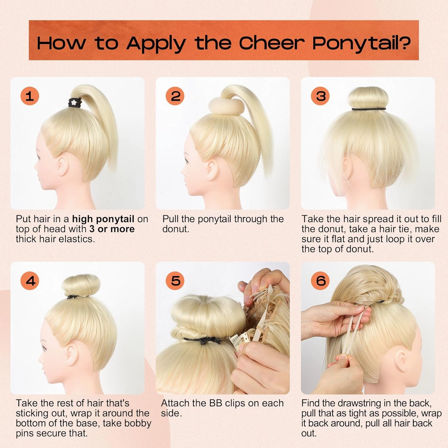 SEIKEA Cheer Ponytail Hair Piece, 14" Curly Cheerleader Hairpiece Ponytail Extension for Cheerleader Competition, Dance Champagne Blonde