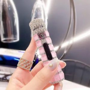 SENDEREAL Rhinestone Electric Lighters Rechargeable USB Lighter, Windproof Dual Arc Plasma Lighters, Cool Cigar for Outdoor Candle Fireworks Camping Lady, Women Lady Wife Gift (Pink) 3.93*0.78*0.78in