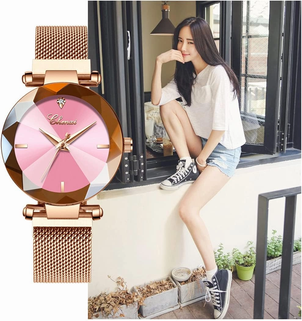 SENRUD Fashion Watches for Women Rose Gold Stainless Steel Mesh Band Watch Elegant Ladies Gifts Waterproof Wrist Watch