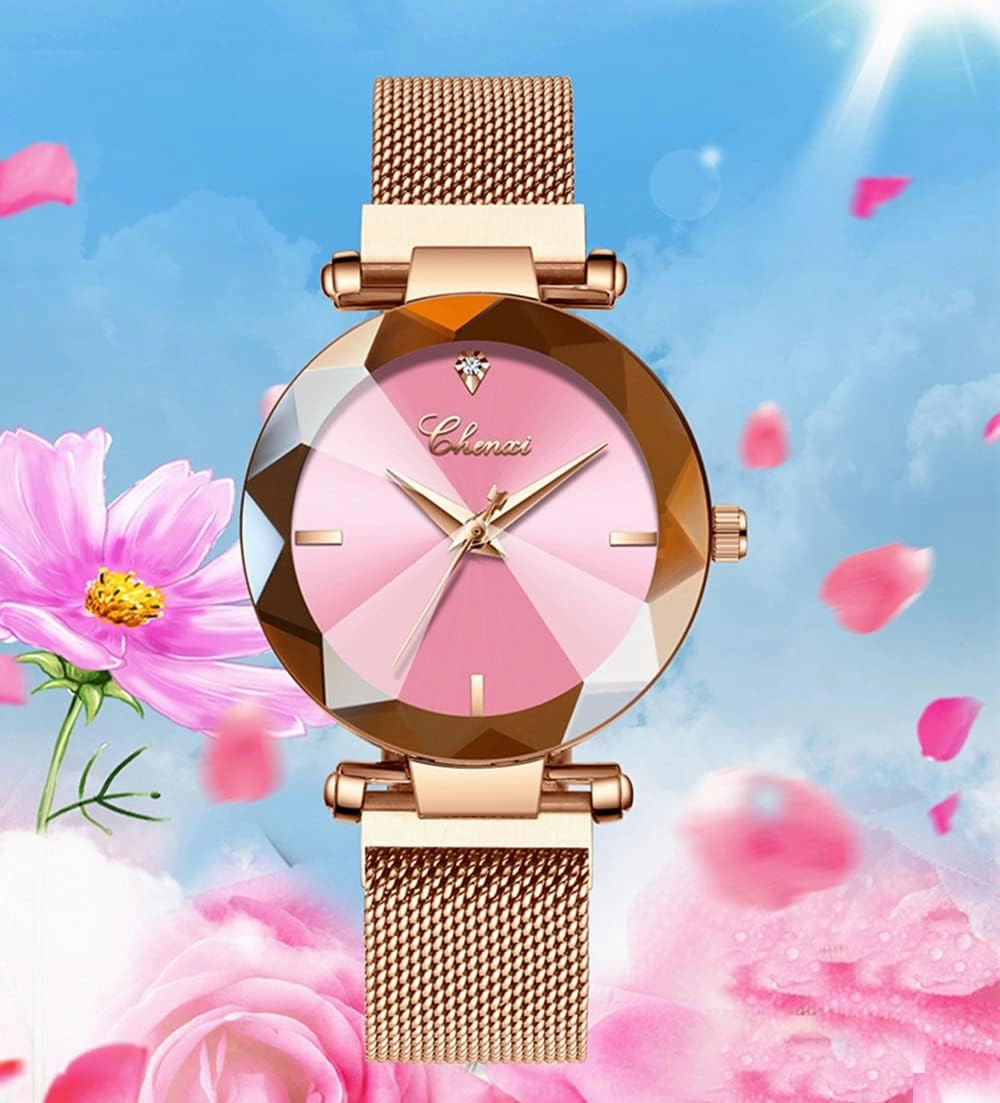 SENRUD Fashion Watches for Women Rose Gold Stainless Steel Mesh Band Watch Elegant Ladies Gifts Waterproof Wrist Watch