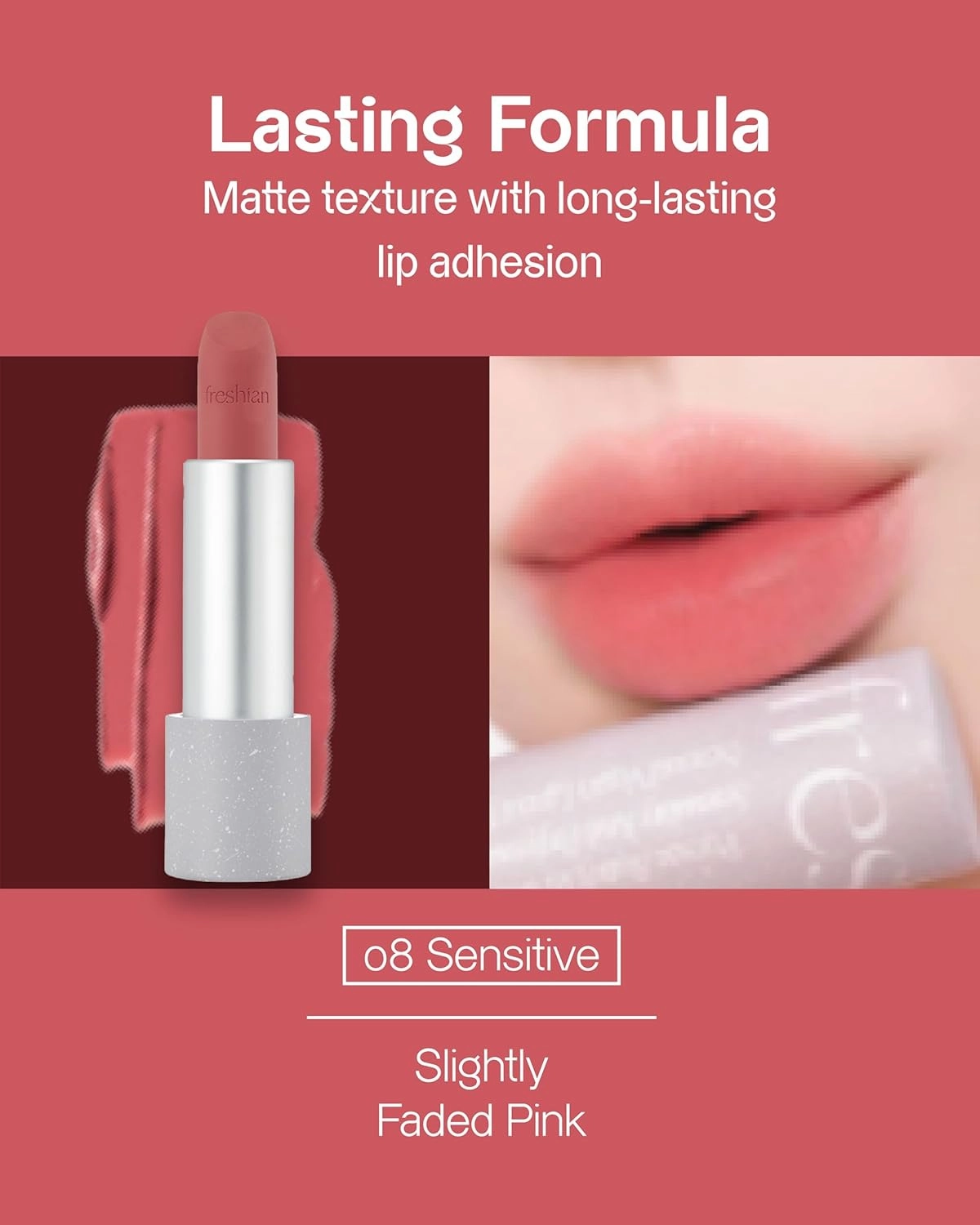Sensual Vegan Lipstick Blur (08 Sensitive, 0.12oz) - Long-Lasting Formula, Lightweight Matte Lipstick, Korean Makeup. Shea Cocoa Butter, Vegan.