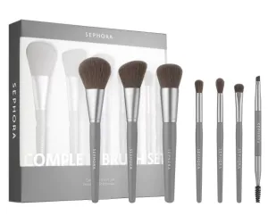 Sephora Collection Complete Makeup Brush Set - Set of 7 Brushes, Full Size, grey
